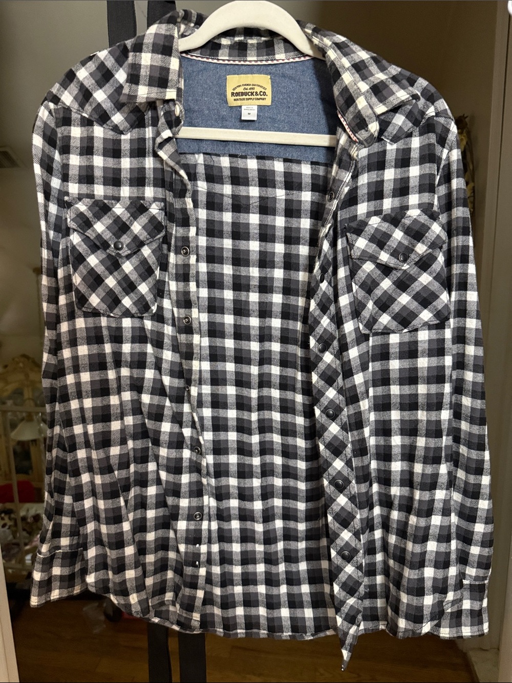 Roebuck & Co. Men’s Black and White Plaid Flannel Shirt
